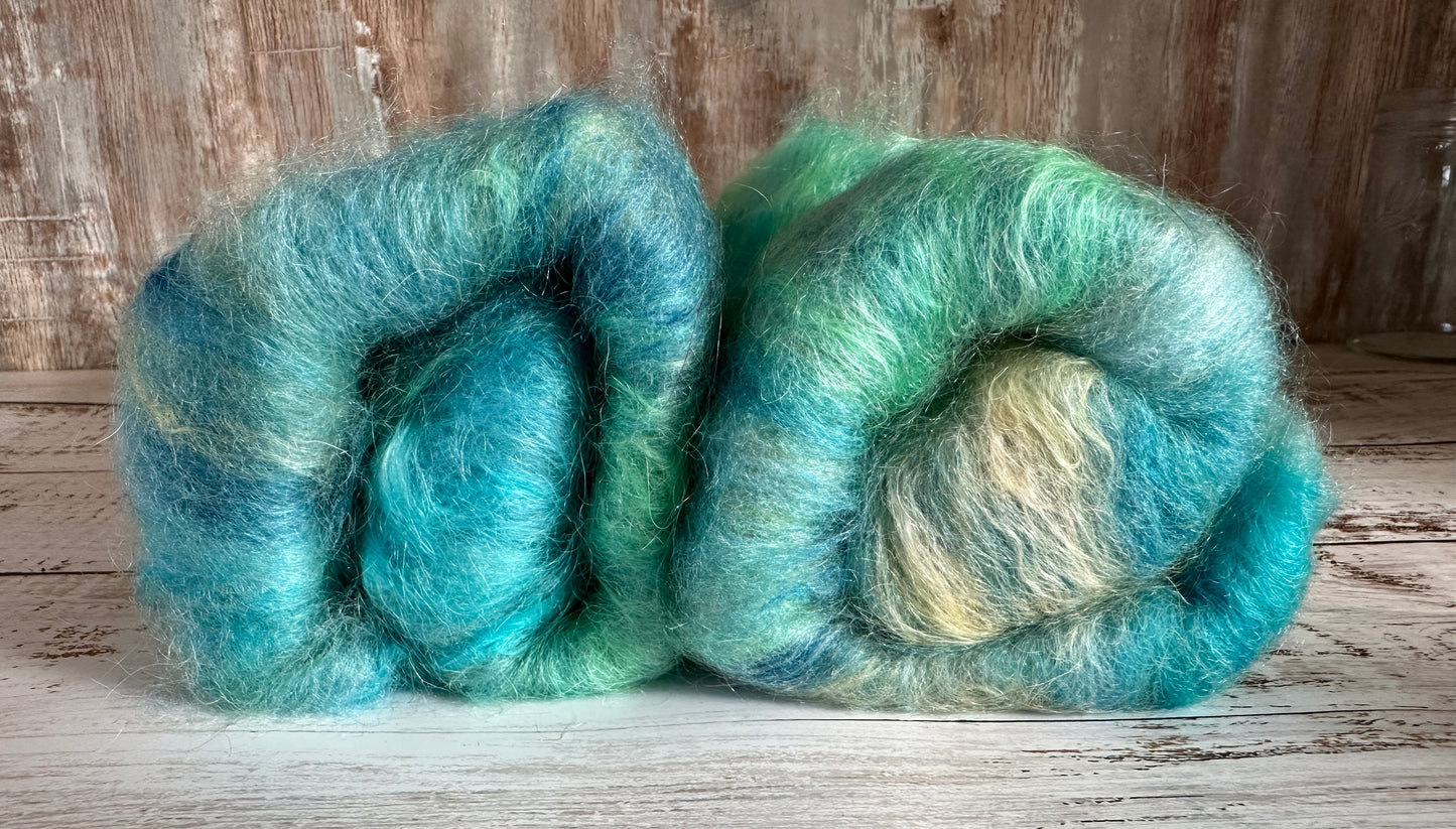 Mohair, BFL Wool, Silk, and Firestar Art Batt for Spinning or Felting ~ Blue Raspberry