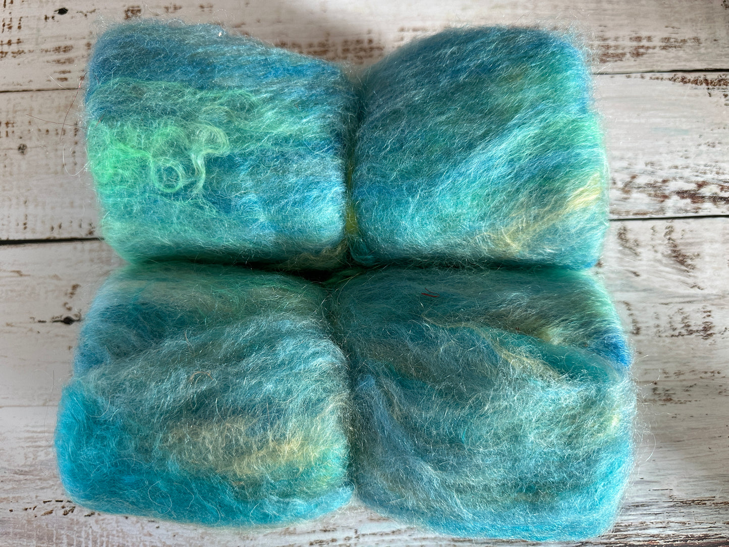 Mohair, BFL Wool, Silk, and Firestar Art Batt for Spinning or Felting ~ Blue Raspberry