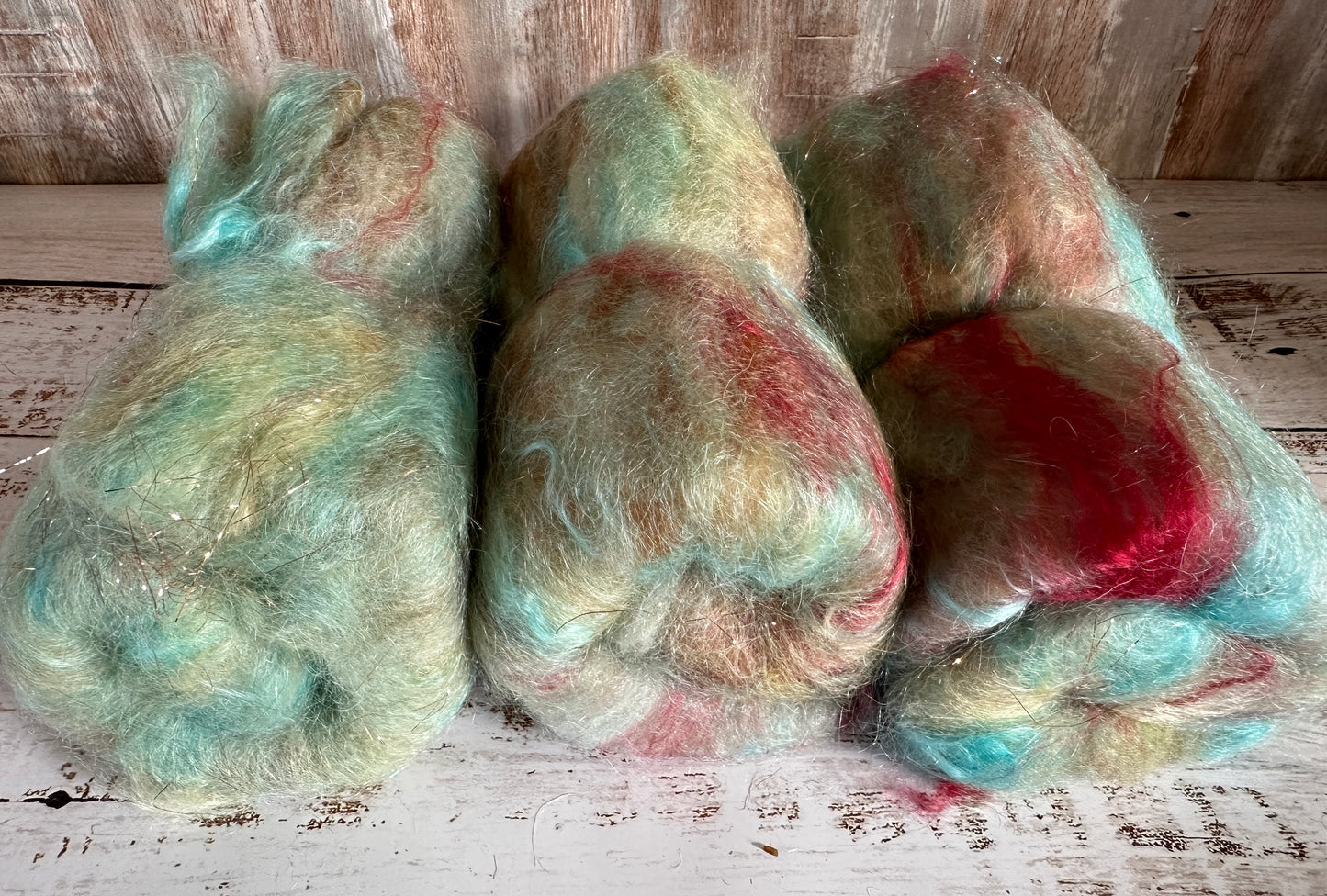 Mohair, Rambouillet Wool, Bamboo, and Firestar Art Batt for Spinning or Felting ~ Ambrosia