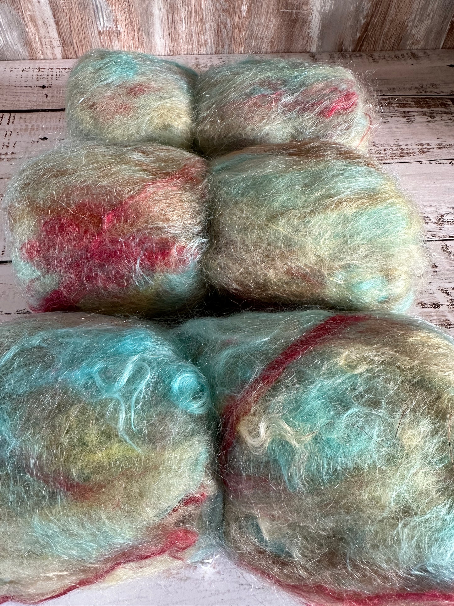 Mohair, Rambouillet Wool, Bamboo, and Firestar Art Batt for Spinning or Felting ~ Ambrosia