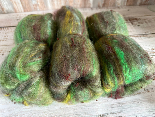 Mohair, Alpaca, Merino Wool, and Nepps Art Batt for Spinning or Felting ~ Vernal Pond