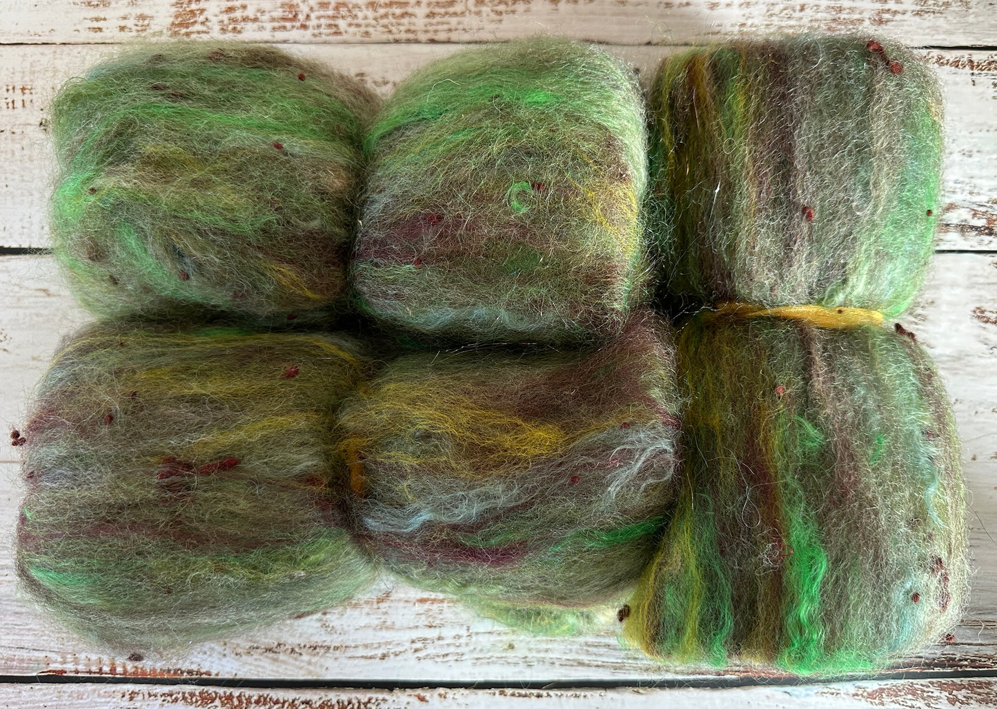 Mohair, Alpaca, Merino Wool, and Nepps Art Batt for Spinning or Felting ~ Vernal Pond