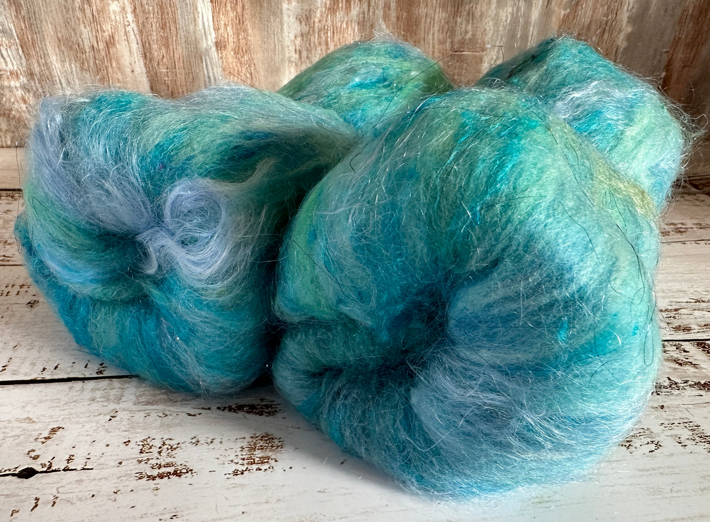 Mohair, Merino Wool, Sari Silk Art Batt for Spinning or Felting ~ Blue Burst