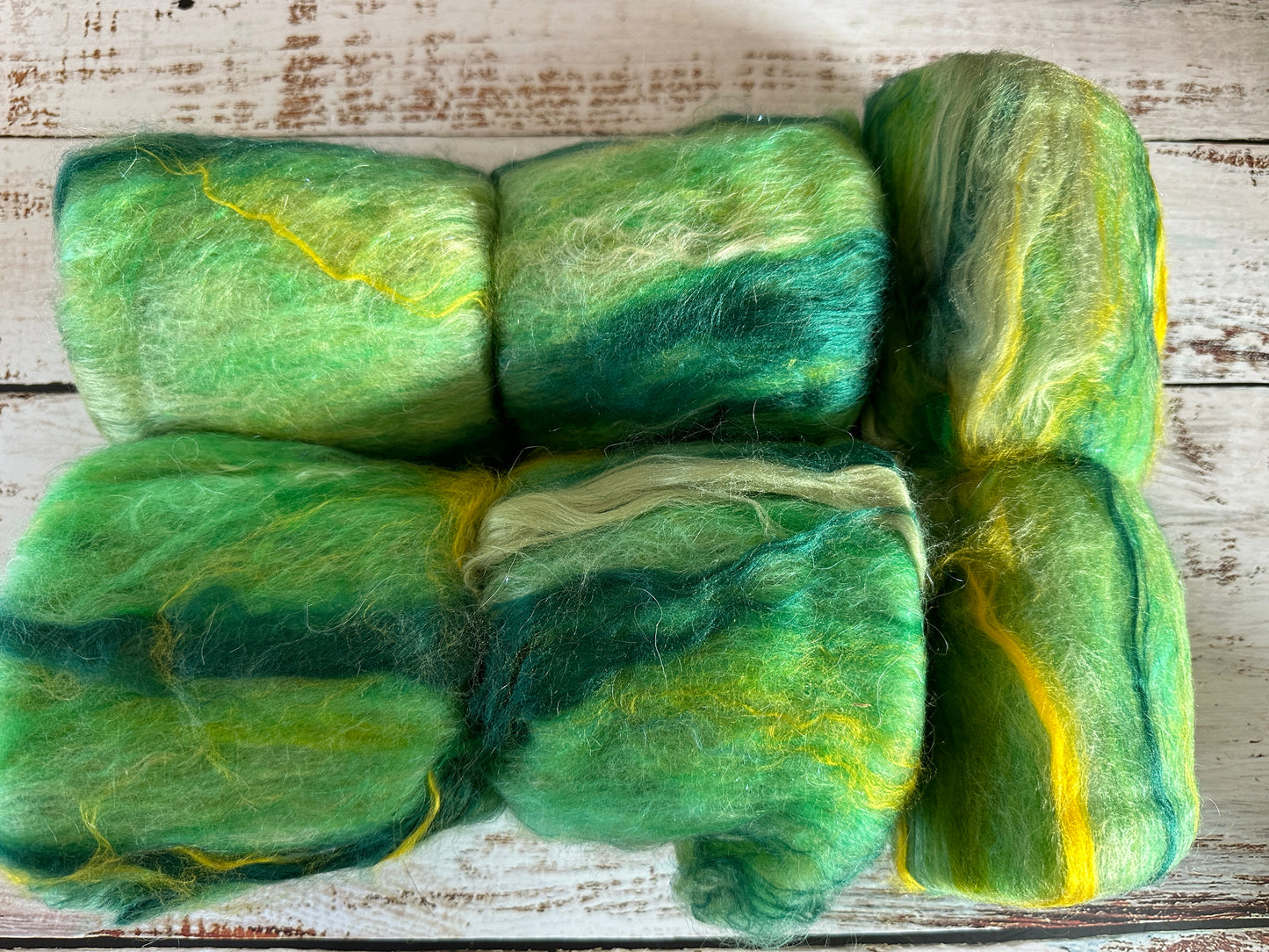 Mohair, Merino Wool, Bamboo, Art Batt for Spinning or Felting ~ Sour Apple