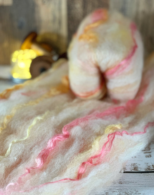 Alpaca, BFL Wool, and Silk Art Batt for Spinning or Felting