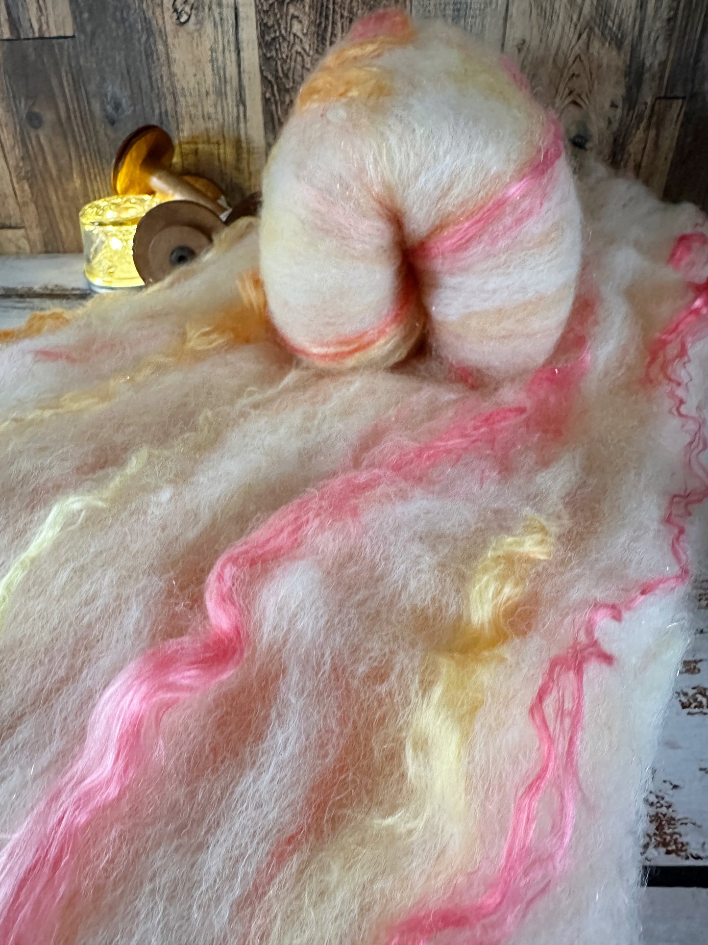 Alpaca, BFL Wool, and Silk Art Batt for Spinning or Felting
