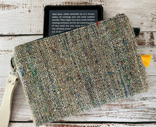 Little Green Heron Double Zipper Clutch~ Perfect for E-Readers