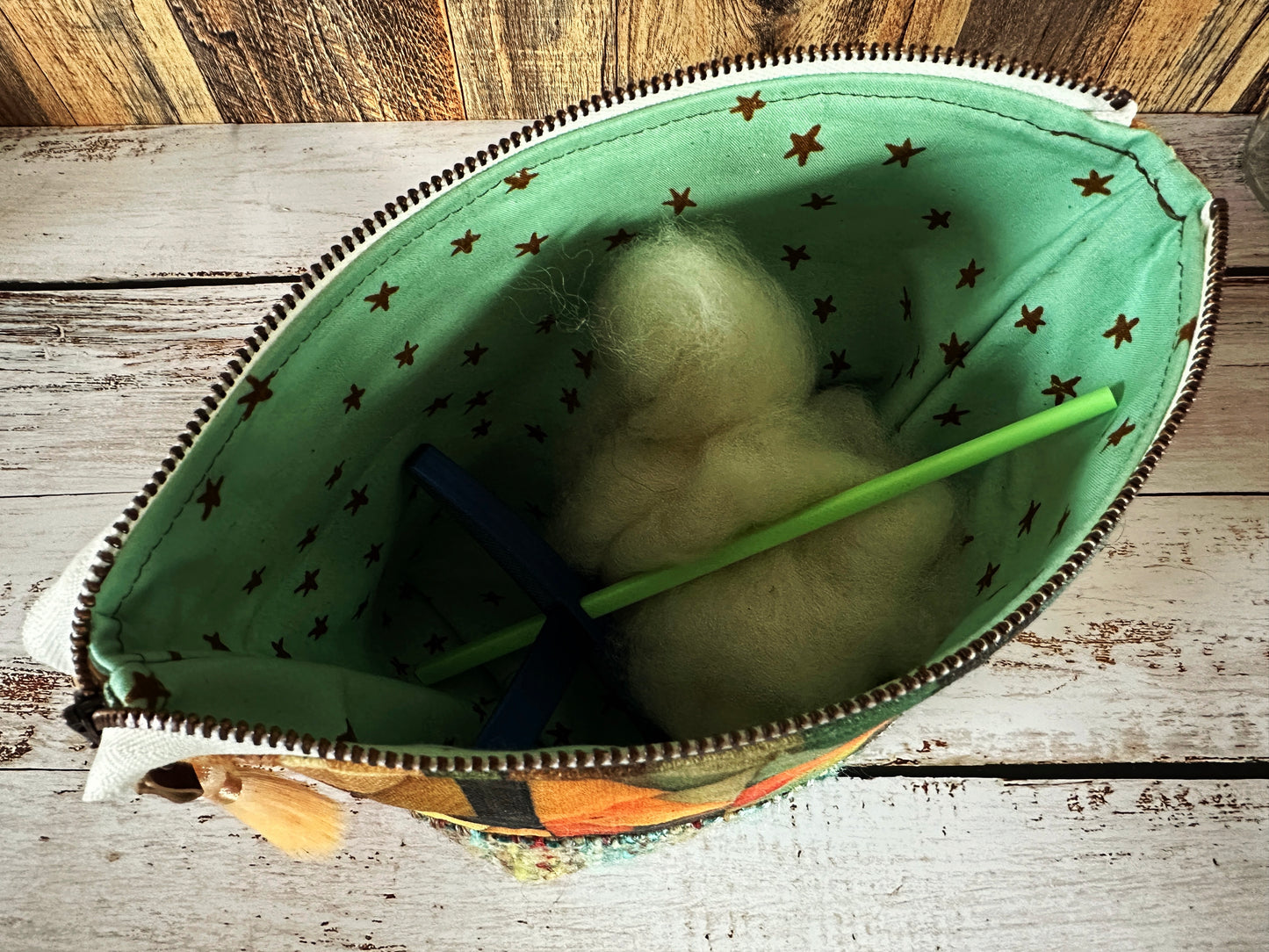 Abstract Foxes & Woven Wool Small Open Wide Bag