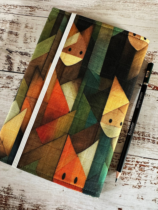 Abstract Foxes with Handwoven Wool Adjustable A5 Journal Cover