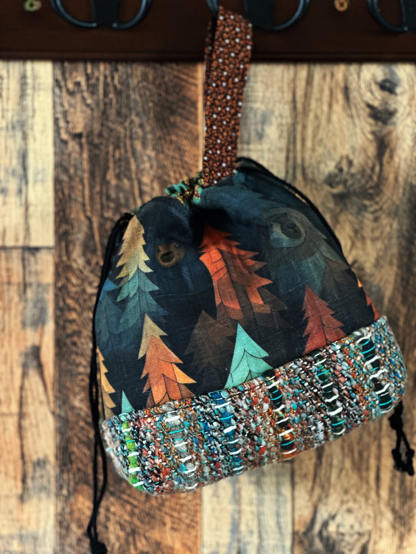 Bears in the Woods with Handwoven Wool Small Project Bag