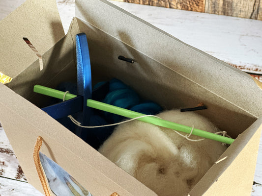 Beginner Turkish Drop Spindle Kit ~ Navy and Green