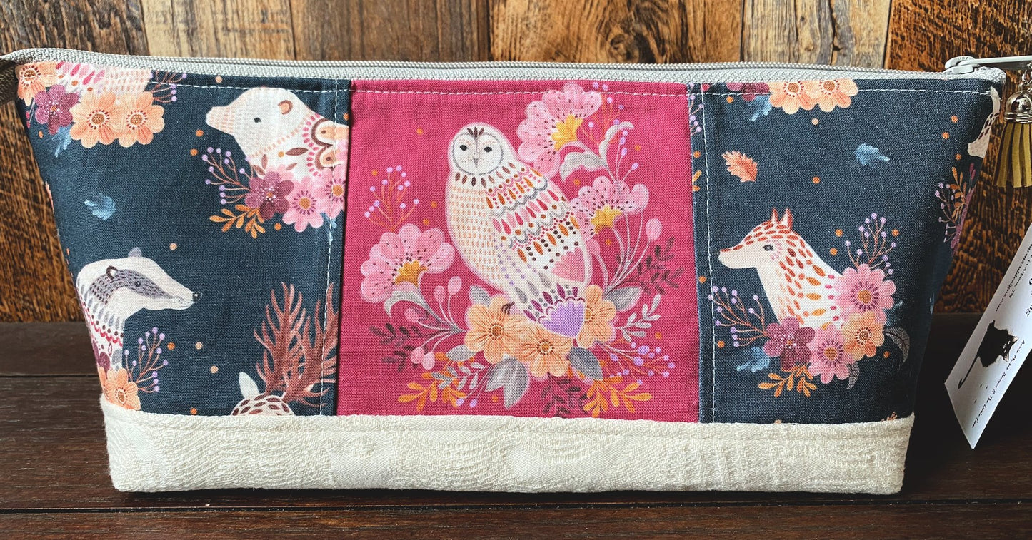 Owl and Woodland Friends Large Open Wide Spindle Bag
