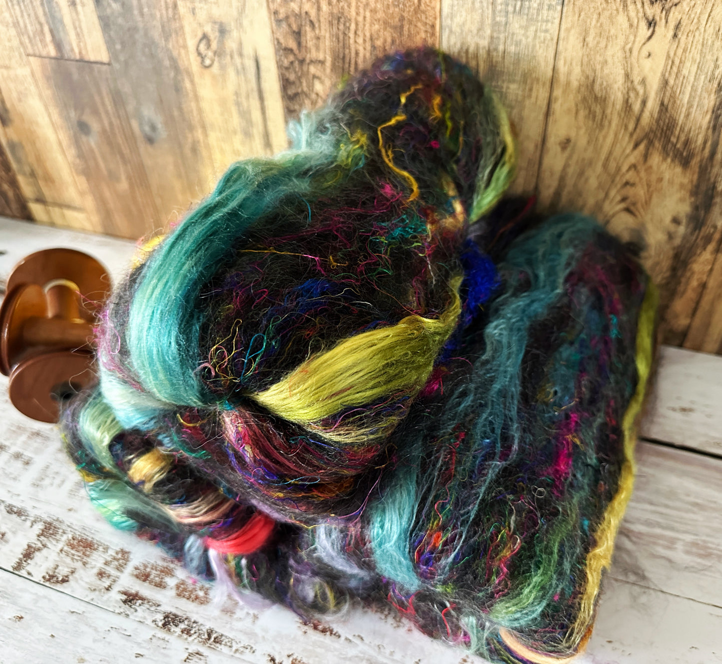 Mohair, Alpaca, Silk and Sari Silk Art Batt for Spinning or Felting
