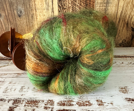Llama, Flax, and Sari Silk Art Batt for Spinning or Felting