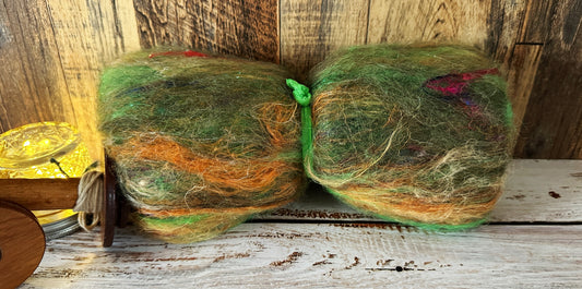 Llama, Flax, and Sari Silk Art Batt for Spinning or Felting