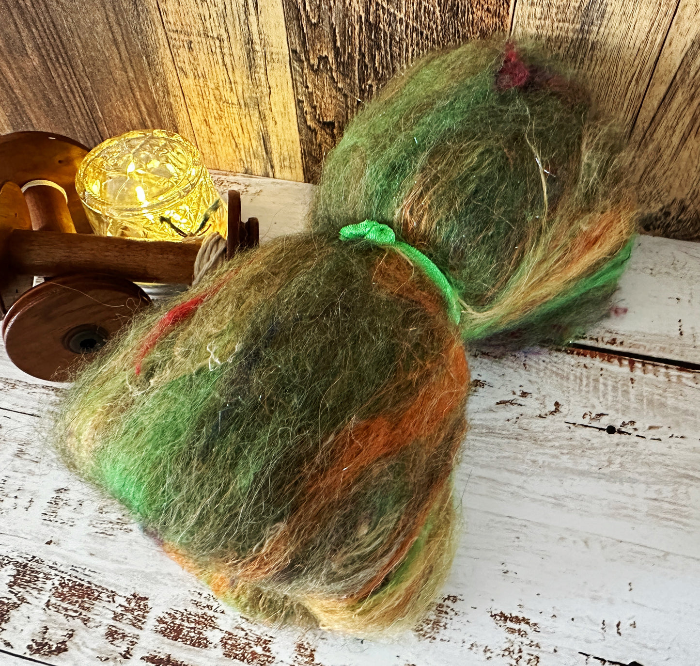 Llama, Flax, and Sari Silk Art Batt for Spinning or Felting