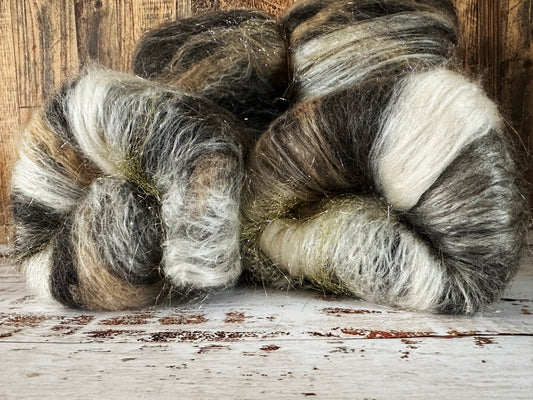 Mohair, Alpaca, and Mint Art Batt for Spinning or Felting