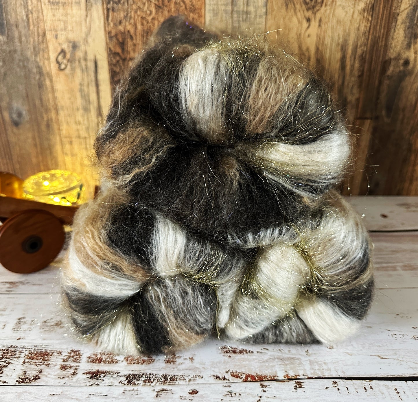 Mohair, Alpaca, and Mint Art Batt for Spinning or Felting