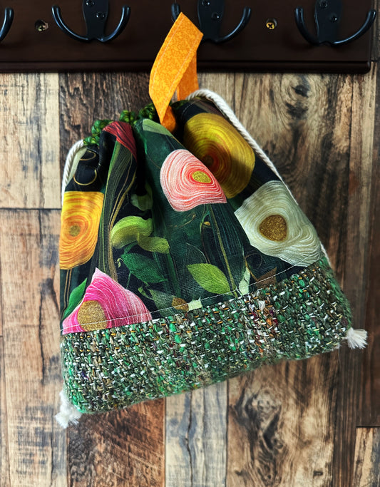Peony Flowers with Handwoven Llama and Linen Medium Project Bag