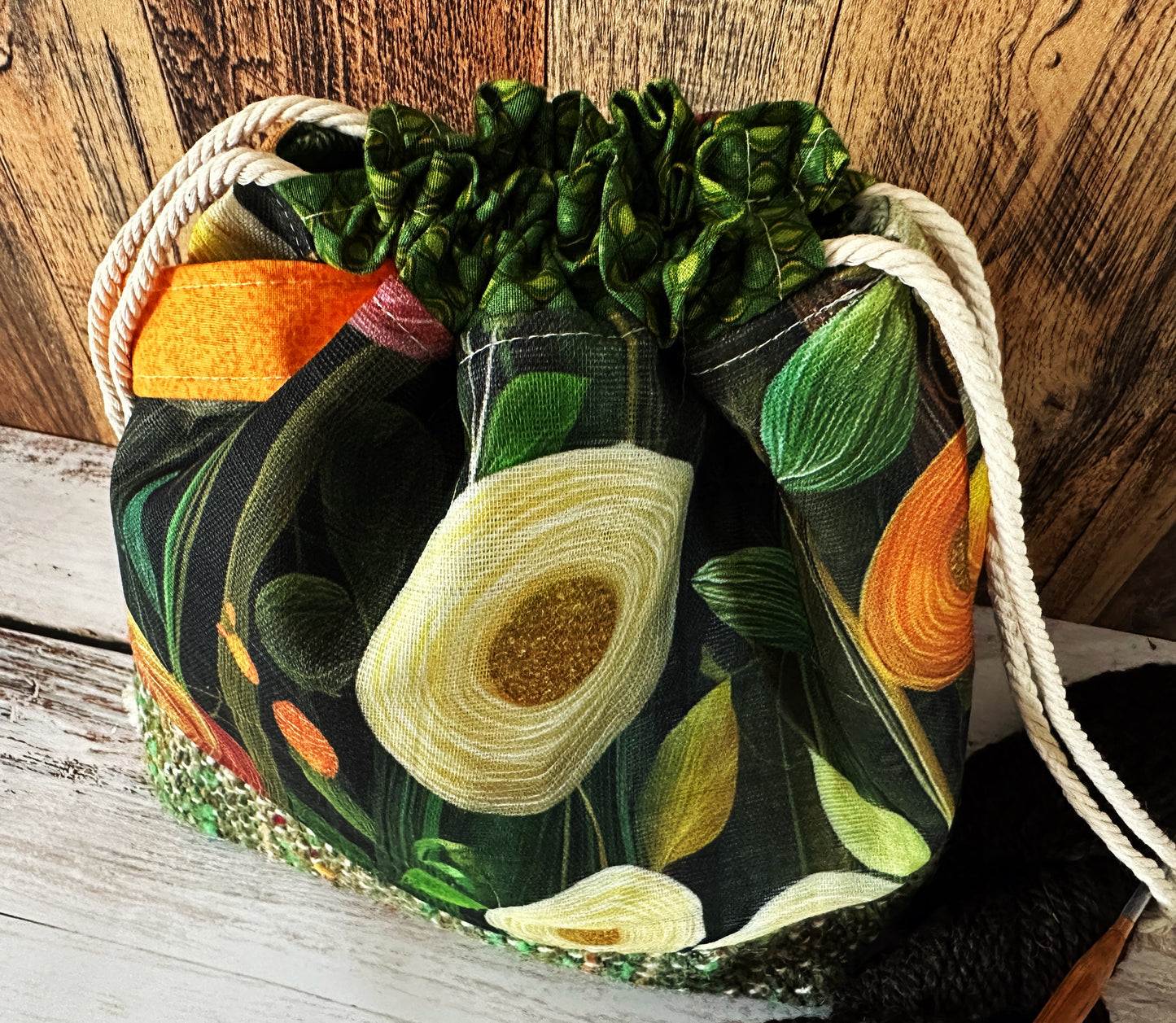 Peony Flowers with Handwoven Llama and Linen Medium Project Bag
