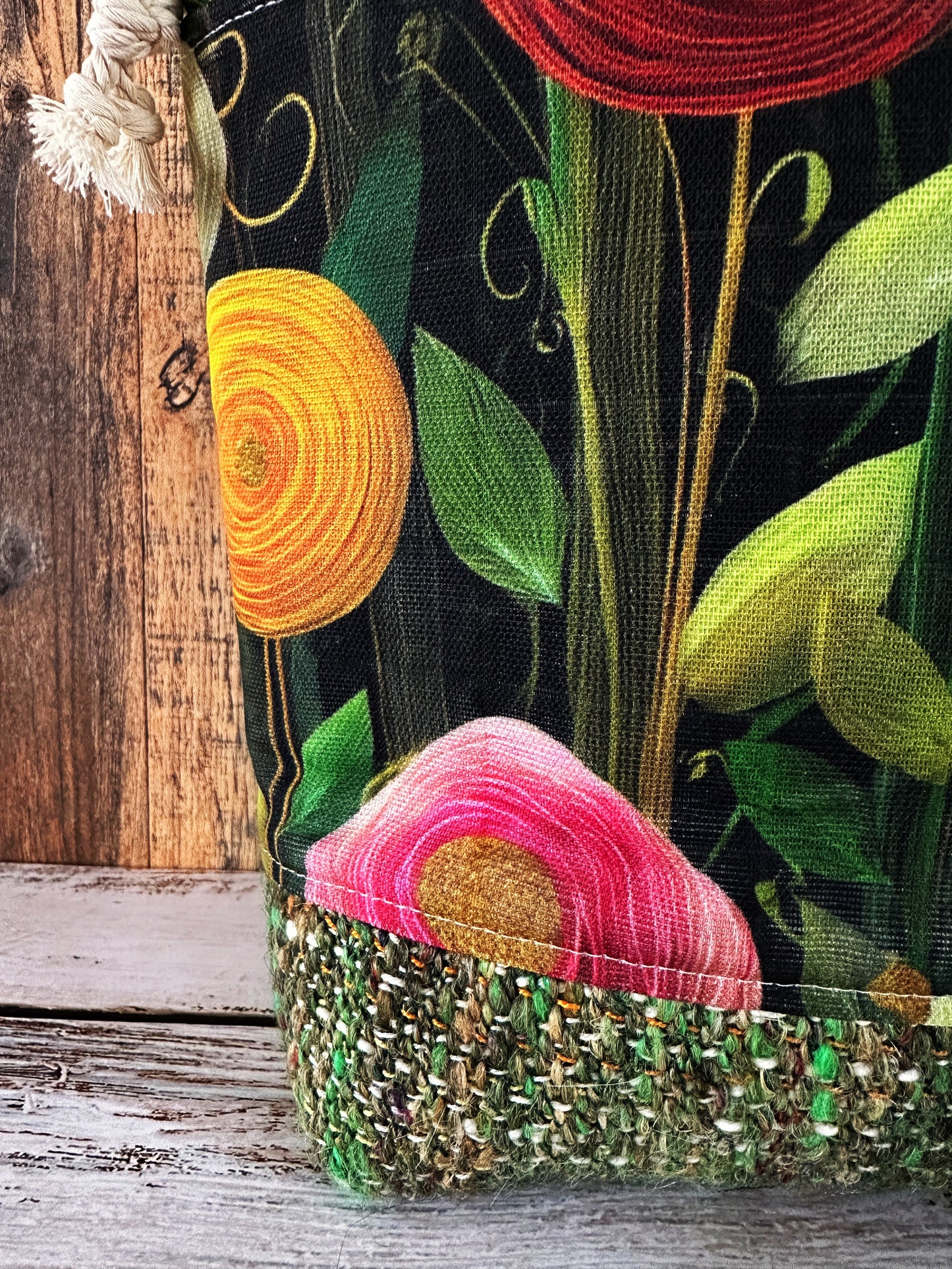 Peony Flowers with Handwoven Llama and Linen Medium Project Bag