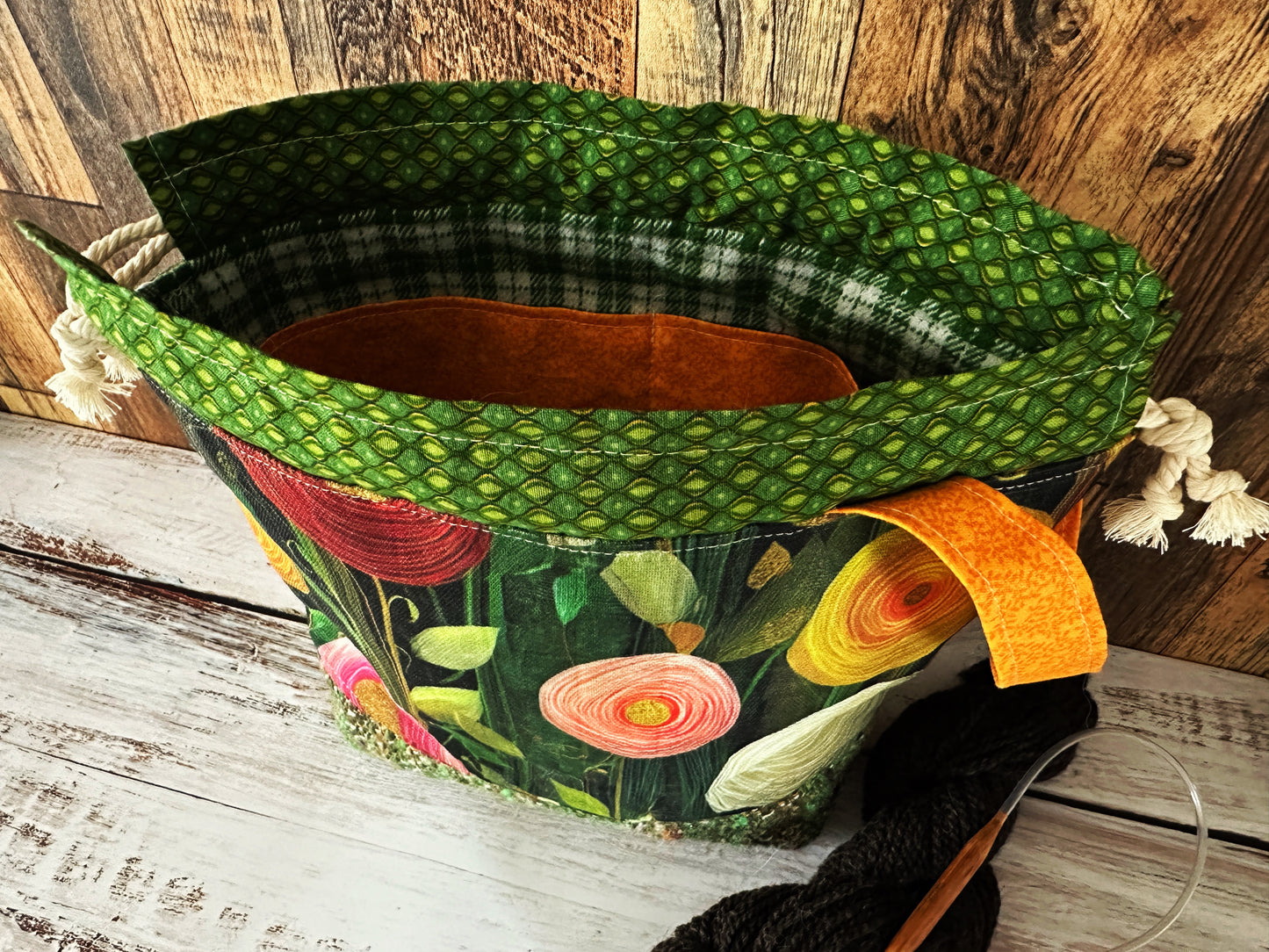 Peony Flowers with Handwoven Llama and Linen Medium Project Bag