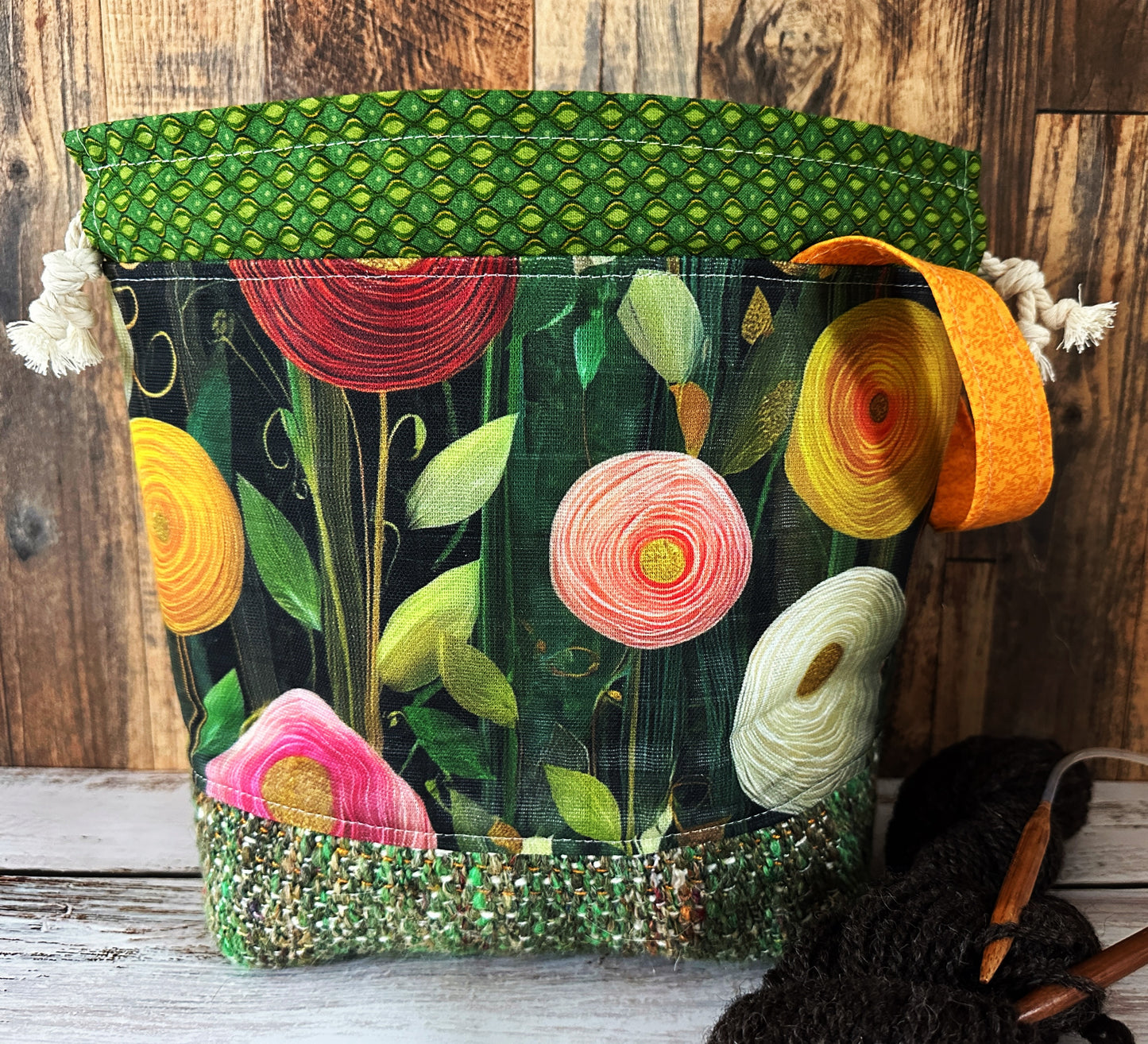 Peony Flowers with Handwoven Llama and Linen Medium Project Bag