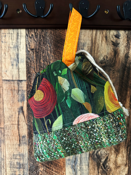 Peony Flowers with Handwoven Llama and Flax Small Project Bag