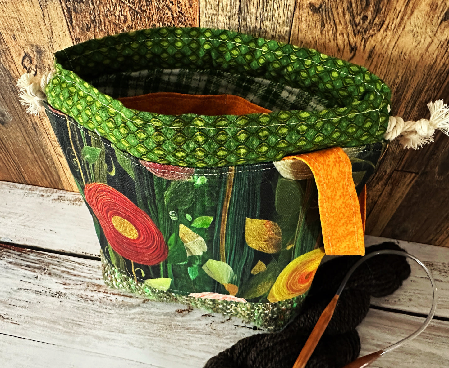 Peony Flowers with Handwoven Llama and Flax Small Project Bag