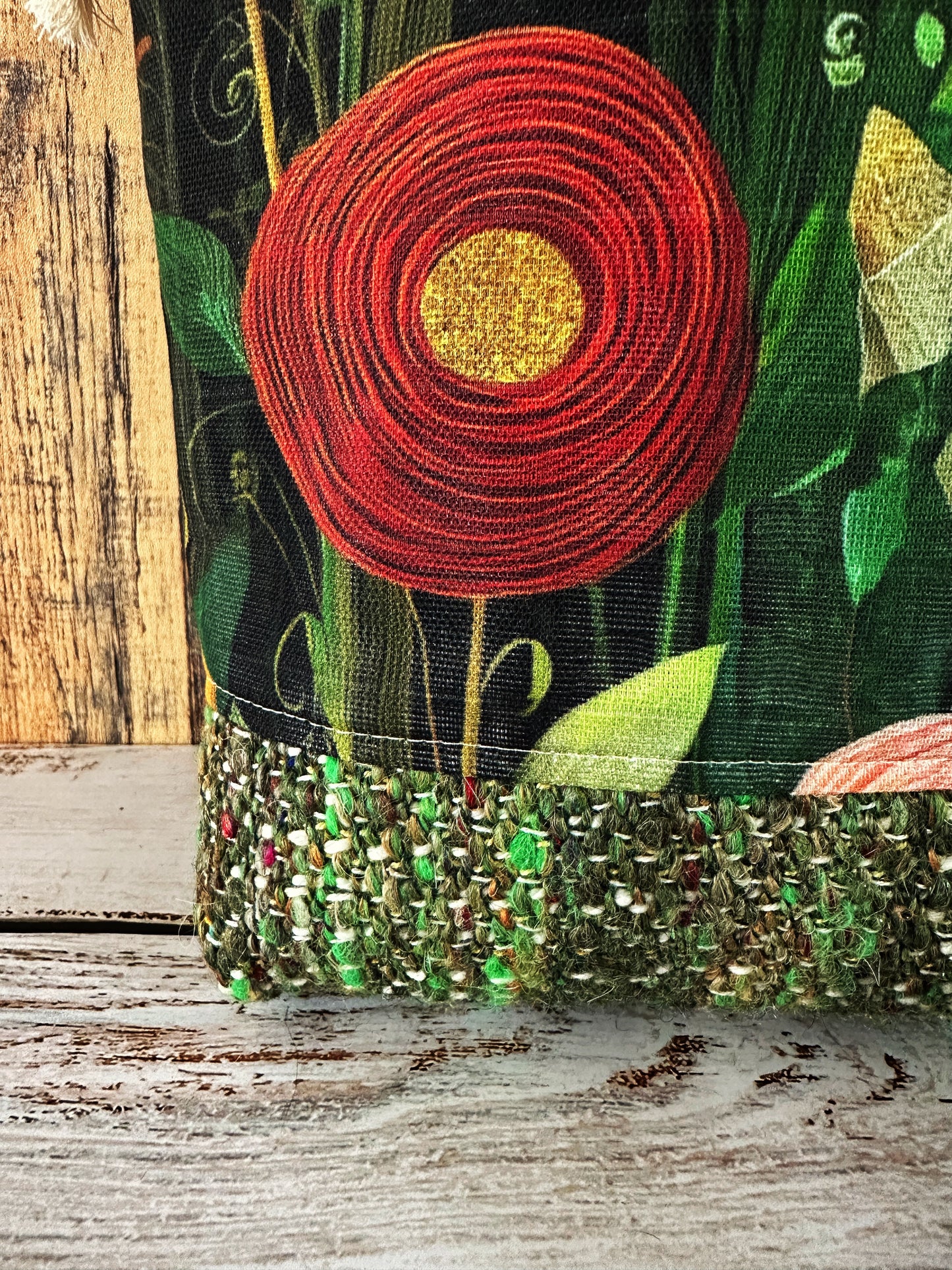 Peony Flowers with Handwoven Llama and Flax Small Project Bag