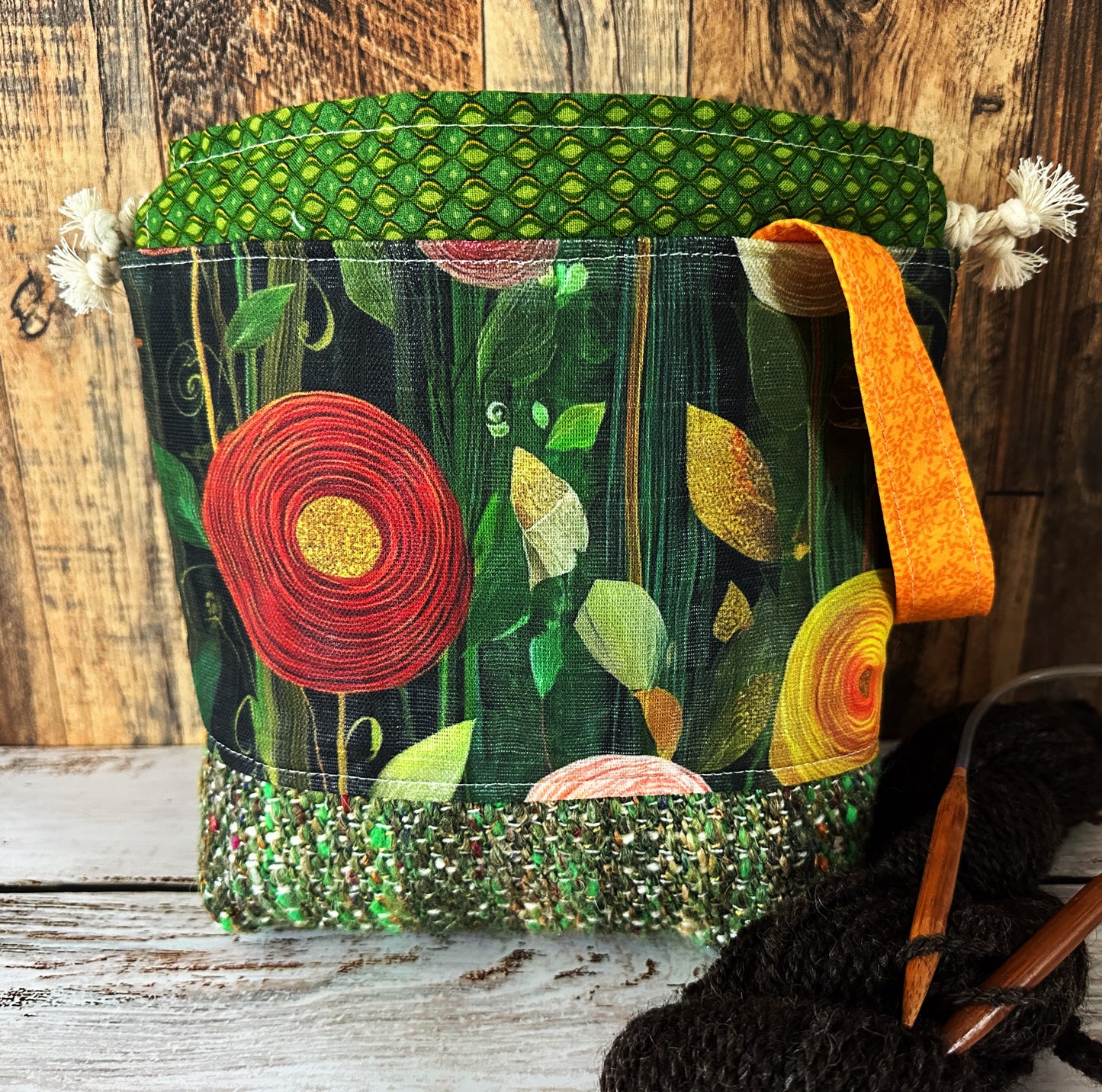 Peony Flowers with Handwoven Llama and Flax Small Project Bag