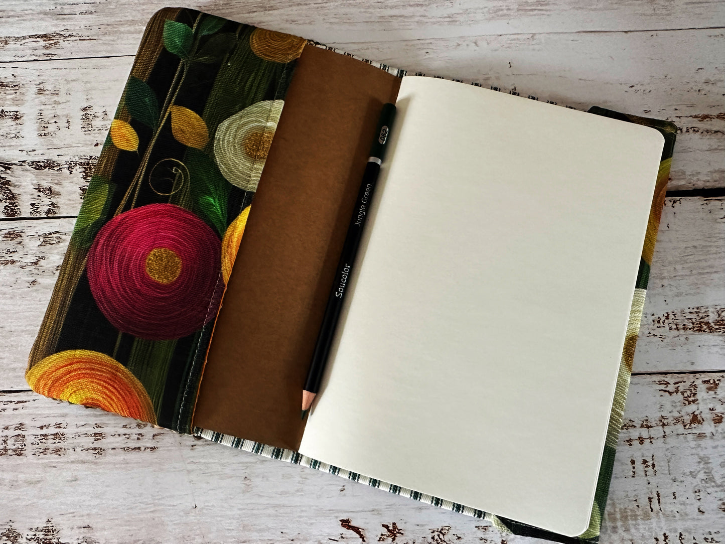 Peony Flowers with Handwoven Llama and Linen Fibers Adjustable A5 Journal Cover