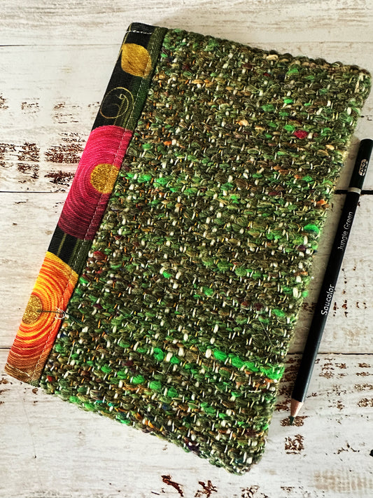 Peony Flowers with Handwoven Llama and Linen Fibers Adjustable A5 Journal Cover