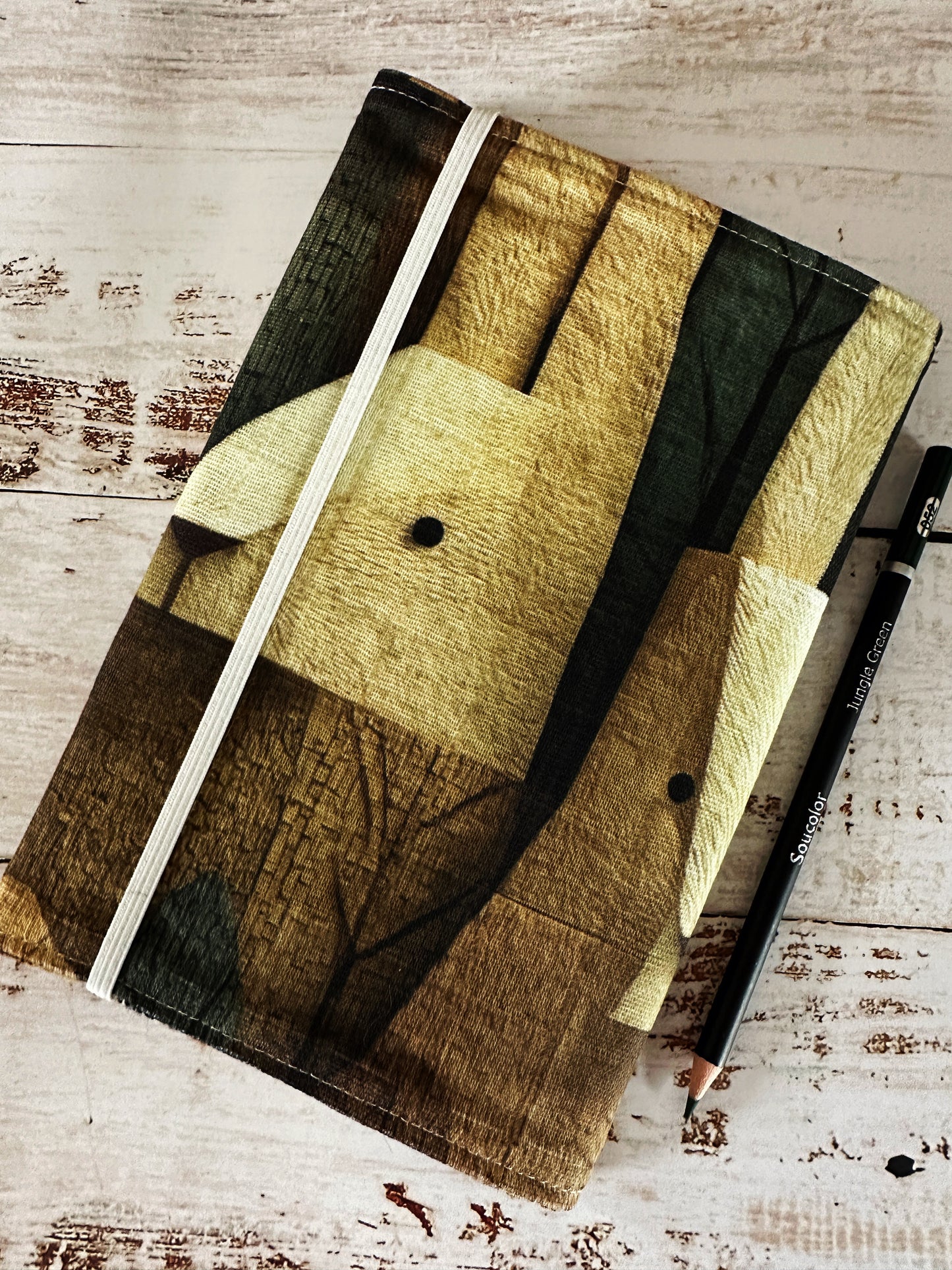 Bunnies and Rabbits with Handwoven Mohair Adjustable A5 Journal Cover