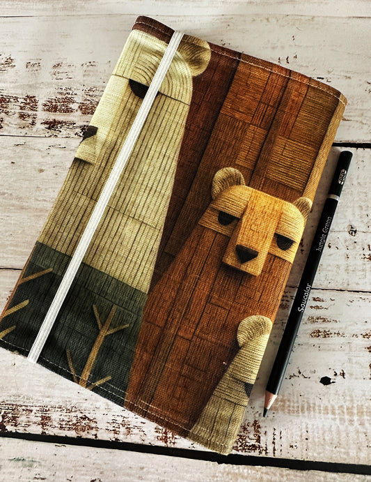 Bears in the Woods with Handwoven Mohair Adjustable A5 Journal Cover