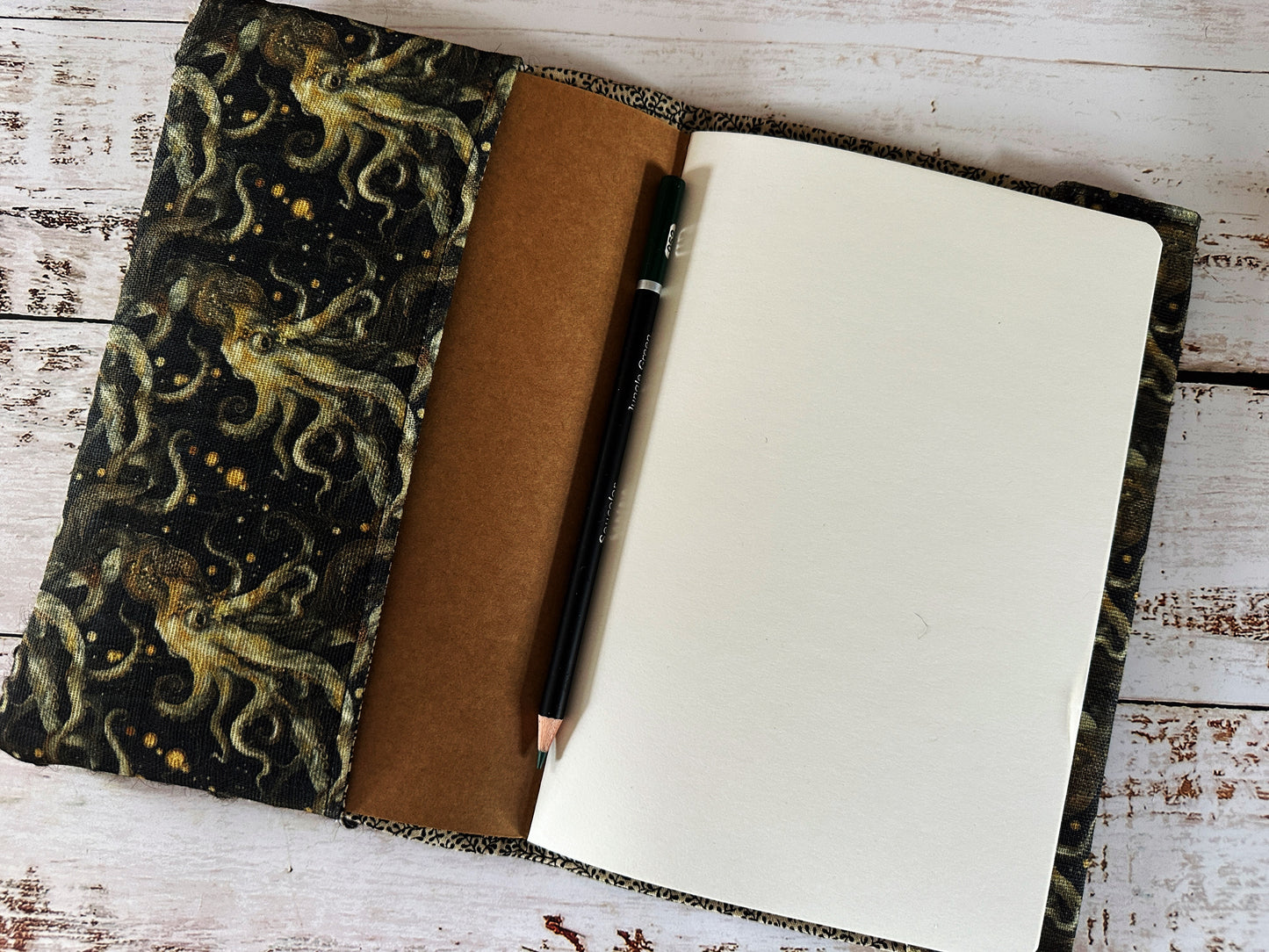 Eldritch Octopus with Handwoven Mohair Adjustable A5 Journal Cover