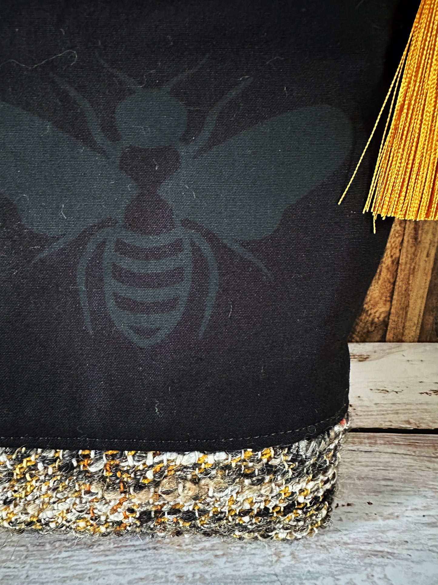 Black Bees and Woven Mohair Cosmetic or Zipper Bag