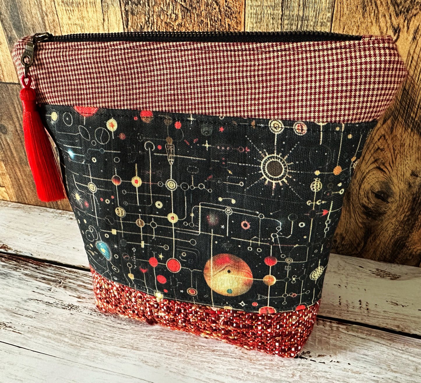 Cosmic Circuitry with Woven Alpaca Cosmetic or Zipper Bag