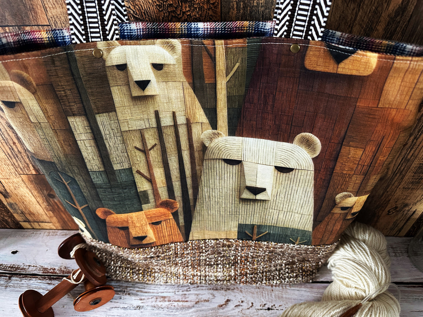 Bears in the Woods with Handwoven Mohair Extra Large Tote