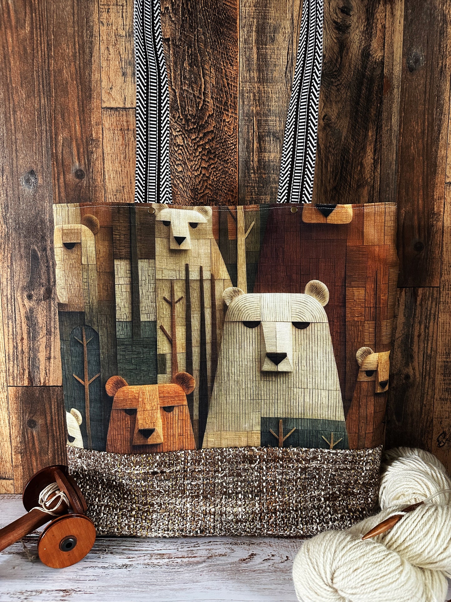 Bears in the Woods with Handwoven Mohair Extra Large Tote