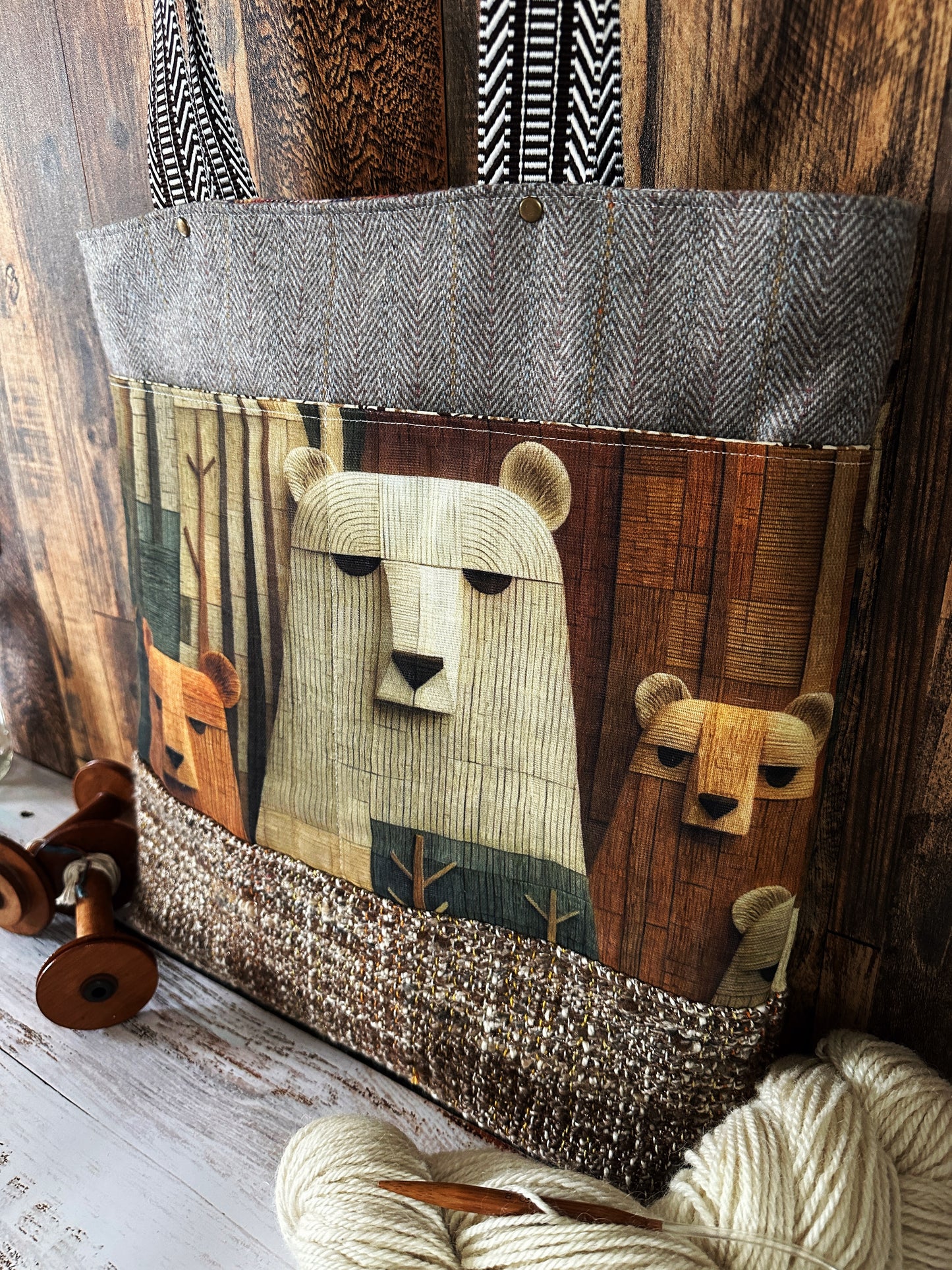 Bears in the Woods with Handwoven Mohair Extra Large Tote