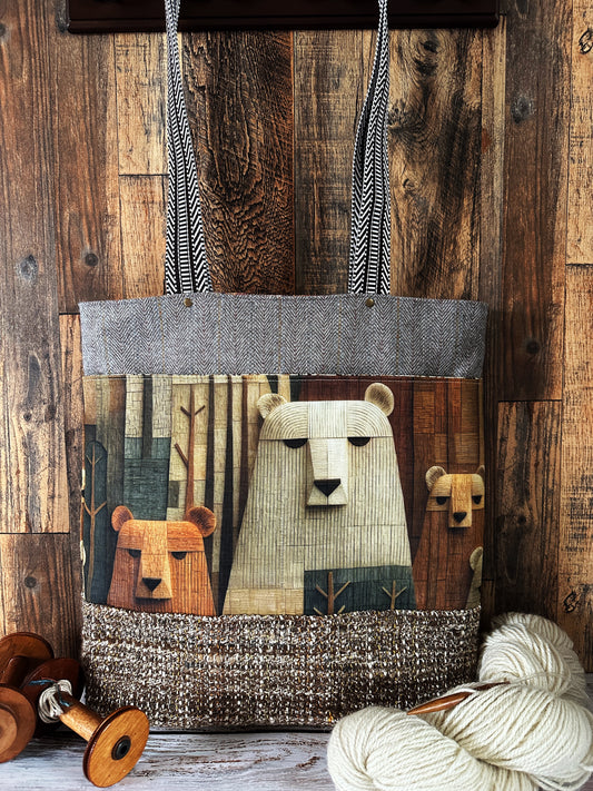 Bears in the Woods with Handwoven Mohair Extra Large Tote