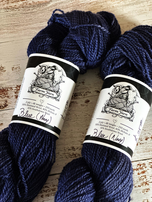 Mohair/Shetland/Southdown Farm Yarn ~ DK Weight, 250 Yards ~ Navy Blue