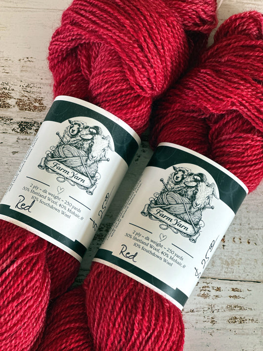 Mohair/Shetland/Southdown Farm Yarn ~ DK Weight, 250 Yards ~ Fire Engine