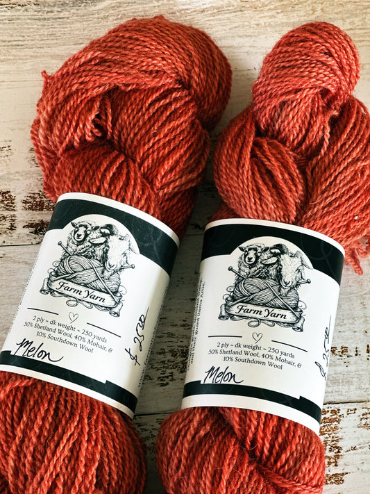 Mohair/Shetland/Southdown Farm Yarn ~ DK Weight, 250 Yards ~ Melon Orange/Pink