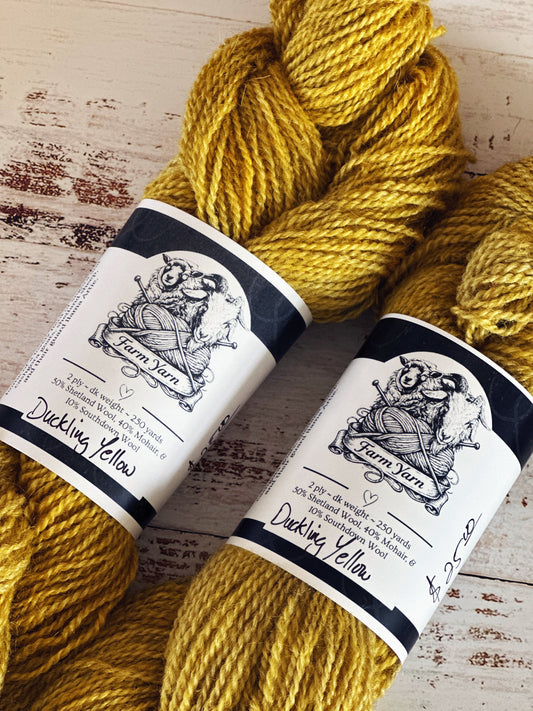 Mohair/Shetland/Southdown Farm Yarn ~ DK Weight, 250 Yards ~ Duckling Yellow