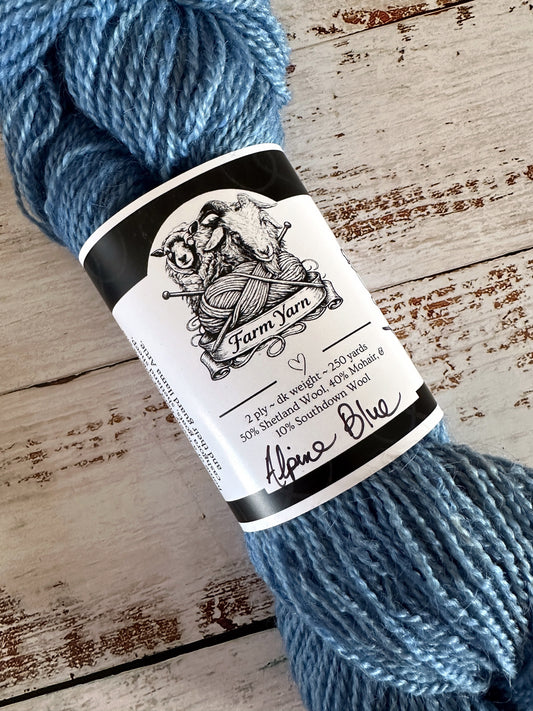 Mohair/Shetland/Southdown Farm Yarn ~ DK Weight, 250 Yards ~ Alpine Blue