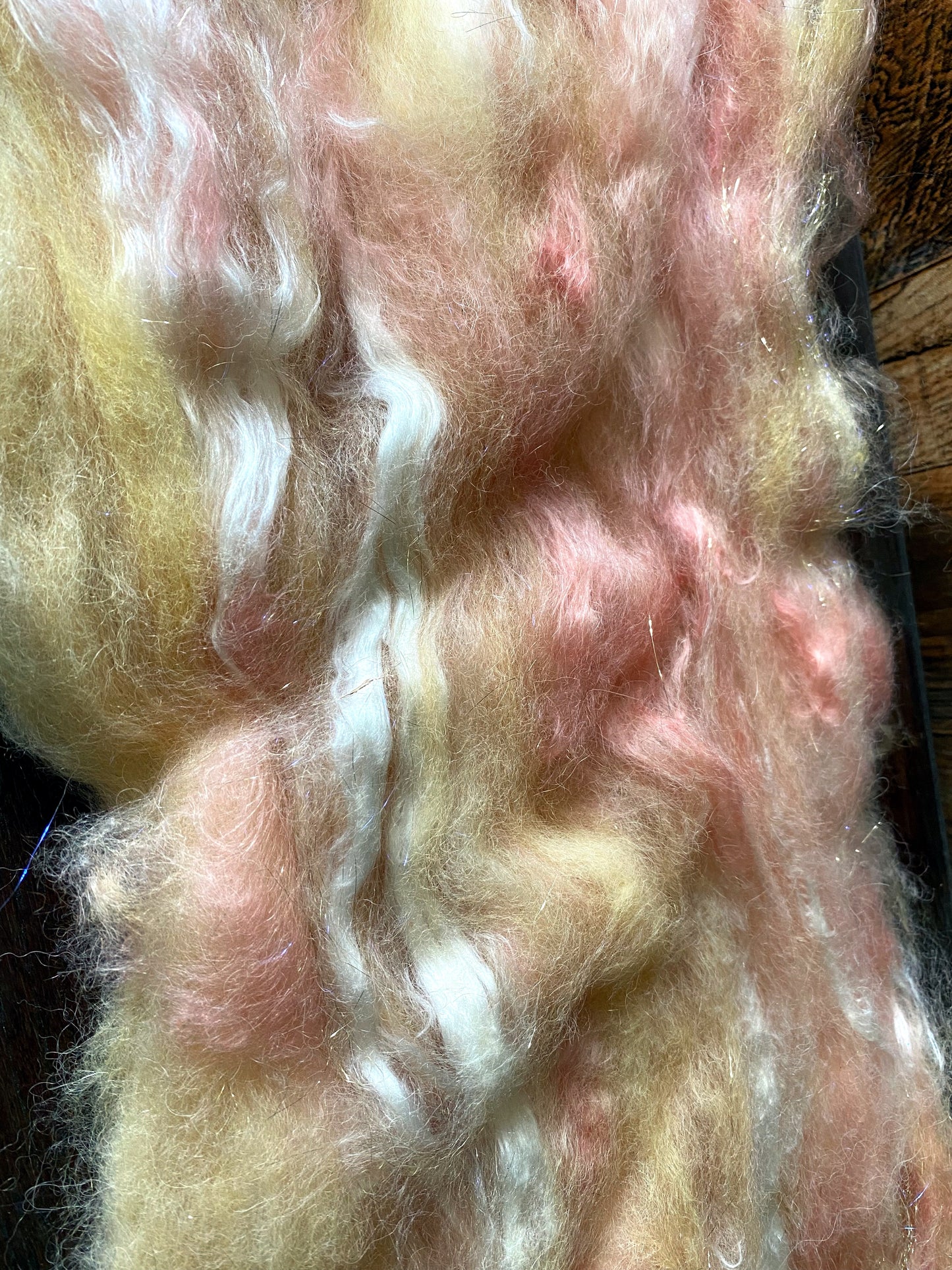 Mohair, Alpaca, and Silk Art Batt for Spinning or Felting ~ Dreamsicle
