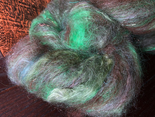 Mohair, Alpaca, and Shetland Art Batt for Spinning or Felting ~ Baby Grass