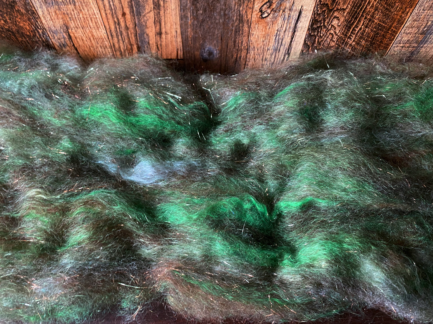 Mohair, Alpaca, and Shetland Art Batt for Spinning or Felting ~ Baby Grass